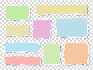 Set of paper scraps of different shapes and different colors  isolated on transparent background