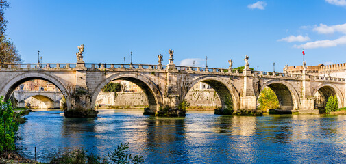 Fototapeta na wymiar Old medieval St. Angelo bridge in Rome, Italy