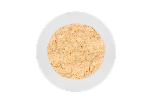Traditional appetizer dishes "Cerkez Tavugu" on a dinner plate. Top view