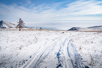 Winter road in the Trans-Baikal steppe