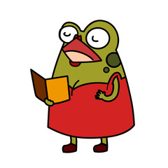 A green lady frog singing  a song clip art cartoon flat vector illustration isolated on white background. Frog singing  in rainy season happily