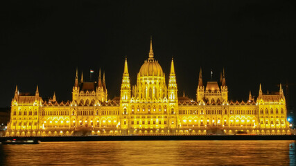 Fototapeta premium Night View Frontal View Hungary Parliament - January 2018