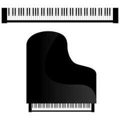 Grand piano and keyboard isolated on white. Vector illustration. Icon, sign, design element for project.