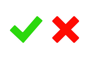 Check marks isolated on white background. Green tick and red cross vector icons. Yes and No symbols - obrazy, fototapety, plakaty