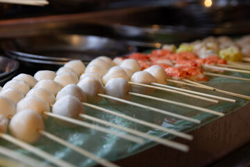 Various Seafood balls on a stick