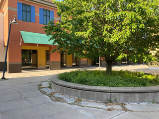 Abandoned stores at an outdoor dead outlet mall, closed