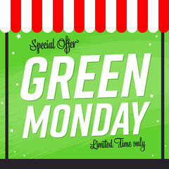 Green Monday, sale poster design template, discount banner, vector illustration