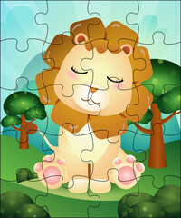 Puzzle game illustration for kids with cute lion