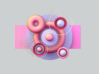 Abstract 3d rendering of geometric shapes. Composition with spheres. Modern background design for poster, cover, branding, banner, placard.