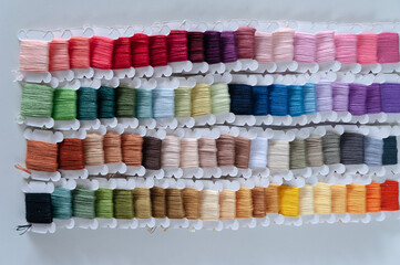 Word DIY world made of colorful bobbins, treads. Do it yourself concept. Sewing, hobby