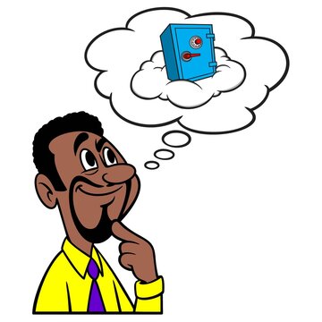 Man thinking about Cloud Security - A cartoon illustration of a man thinking about Cloud Security.