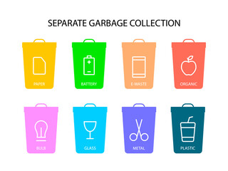 Separate garbage collection color icon. Trash sorting. Save the planet. Editable stroke