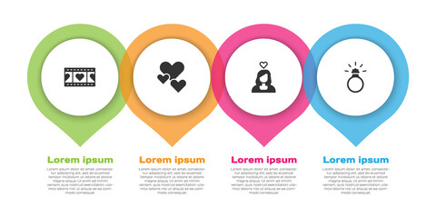 Set Play Video with heart, Heart, Couple in love and Diamond engagement ring. Business infographic template. Vector