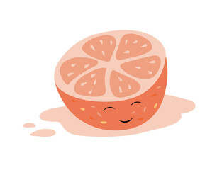 Vector illustration of sweet and cute grapefruit in kawaii style. Perfect for juice packaging design ,grocery store design or baby game or room decoration