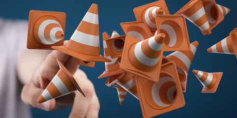 Traffic cones. Under construction sign. 3d