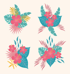 hawaiian flowers set