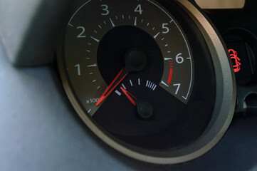 Car dashboard with different glowing indicators