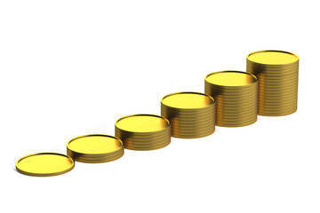 gold coins lined up ladder 3d rendering