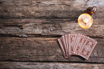 Tarot cards on the wooden table background. Future reading concept.