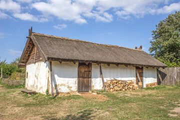Fototapeta na wymiar Slagelse Trelleborg viking village reconstructed hut cabin Region Sjælland (Region Zealand) Denmark