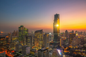 The bird's eye view  of  sunset sky at KING POWER MAHANAKHON buildings ,it is the new highest building in Bangkok city.
