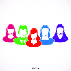 Call center operator with headset web icon design. Call center avatar set. Client services and communication, customer support, phone assistance, information, solutions. Vector