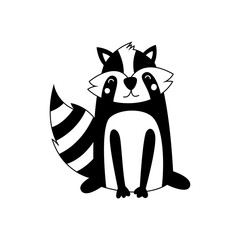 Cartoon animal, cute raccoon on a white background. Flat design. Vector illustration