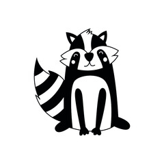 Cartoon animal, cute raccoon on a white background. Flat design. Vector illustration