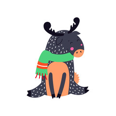 Cute moose vector illustration. Flat design over white background