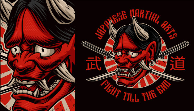 Japanese Oni demon t-shirt design, translation of Japanese characters in the file layer name
