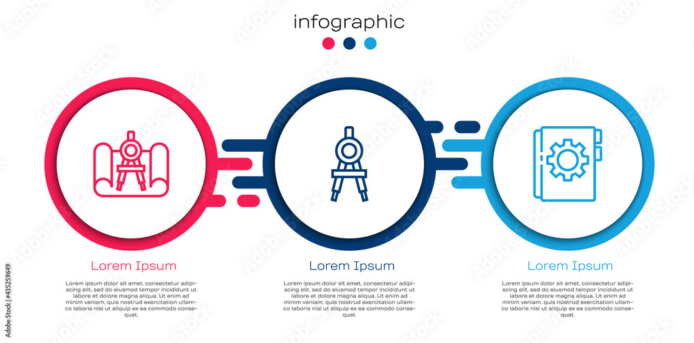 Poster set line graphing paper and compass, drawing and user manual. business infographic template. vector