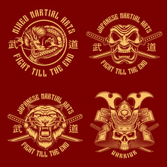 Samurai black and white badges, these designs can be used a shirt print, translation of Japanese characters in the file layer name