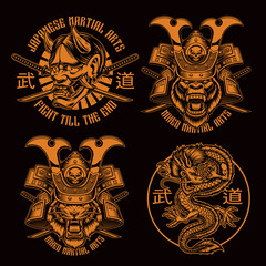 Black and white samurai t-shirt designs, translation of Japanese characters in the file layer name © Harry Kasyanov