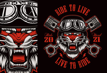 Colorful biker patch with a tiger biker, this design can be used as well as a t-shirt print.