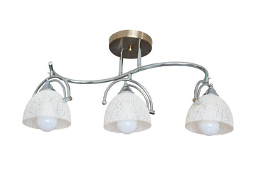 Ceiling chandelier with three shades. Close-up. The isolated object on a white background. Isolate.