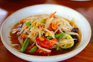 Thai spicy papaya salad with crap