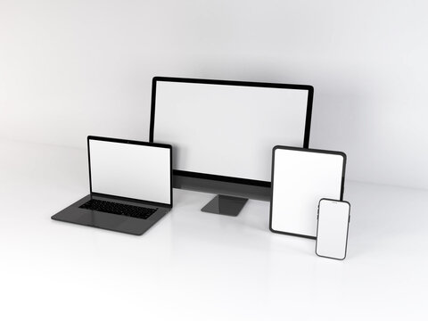 Realistic Mockup Of Multiple Responsive Devices 3D Illustration