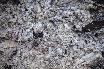 Ash natural background texture, Gray ash from the oven background texture, cinder, gray ash from...