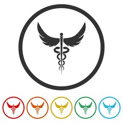 Modern sign of the caduceus ring icon color set
