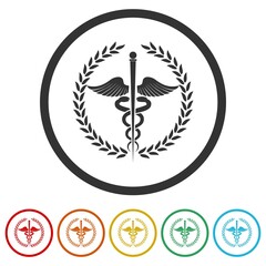 Modern sign of the caduceus ring icon color set