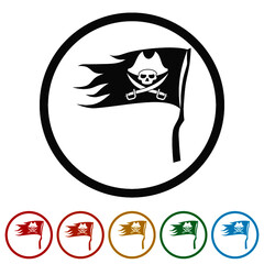 Pirate flag ring icon isolated on white background color set