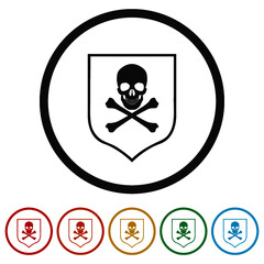 Shield with pirate skull ring icon isolated on white background color set