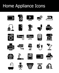 30 home appliance simple solid icons pack