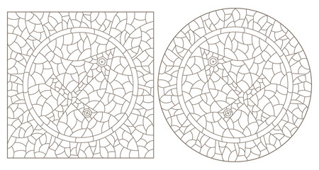 Set of contour illustrations in the style of stained glass with the signs of the zodiac Sagittarius, dark contours on a white background