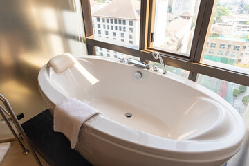 Bathroom Modern interior in luxury house. white bathroom design.