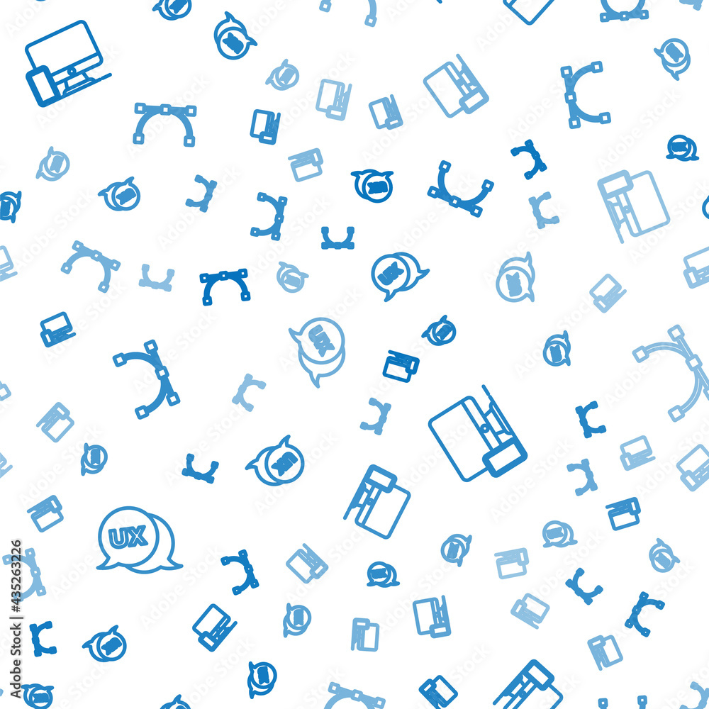 Poster set line ui or ux design, monitor and mobile and bezier curve on seamless pattern. vector