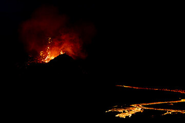 Geldingadalsgos, Fagradalsfjall volcano eruption -  is a shield volcano on the Reykjanes Peninsula, around 40 kilometres  from Reykjavík, Iceland - 435263818