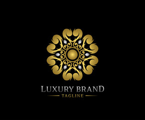 Luxury circle gold mandala logo vector