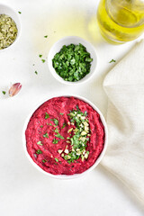 Homemade beet hummus