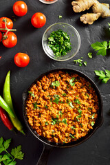 Keema curry in frying pan
